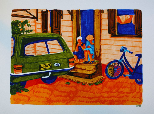 Hedi Tjin - Mama en oma / Wicherstraat - 42x29,7cm (A3) - Giclee print van viltstift op papier - 2018 - € 250